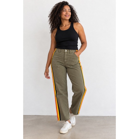 Pam & Gela Pants - Pam & Gela Olive Uniform Side Stripe Crop Lace Up Back Utility Pants 25